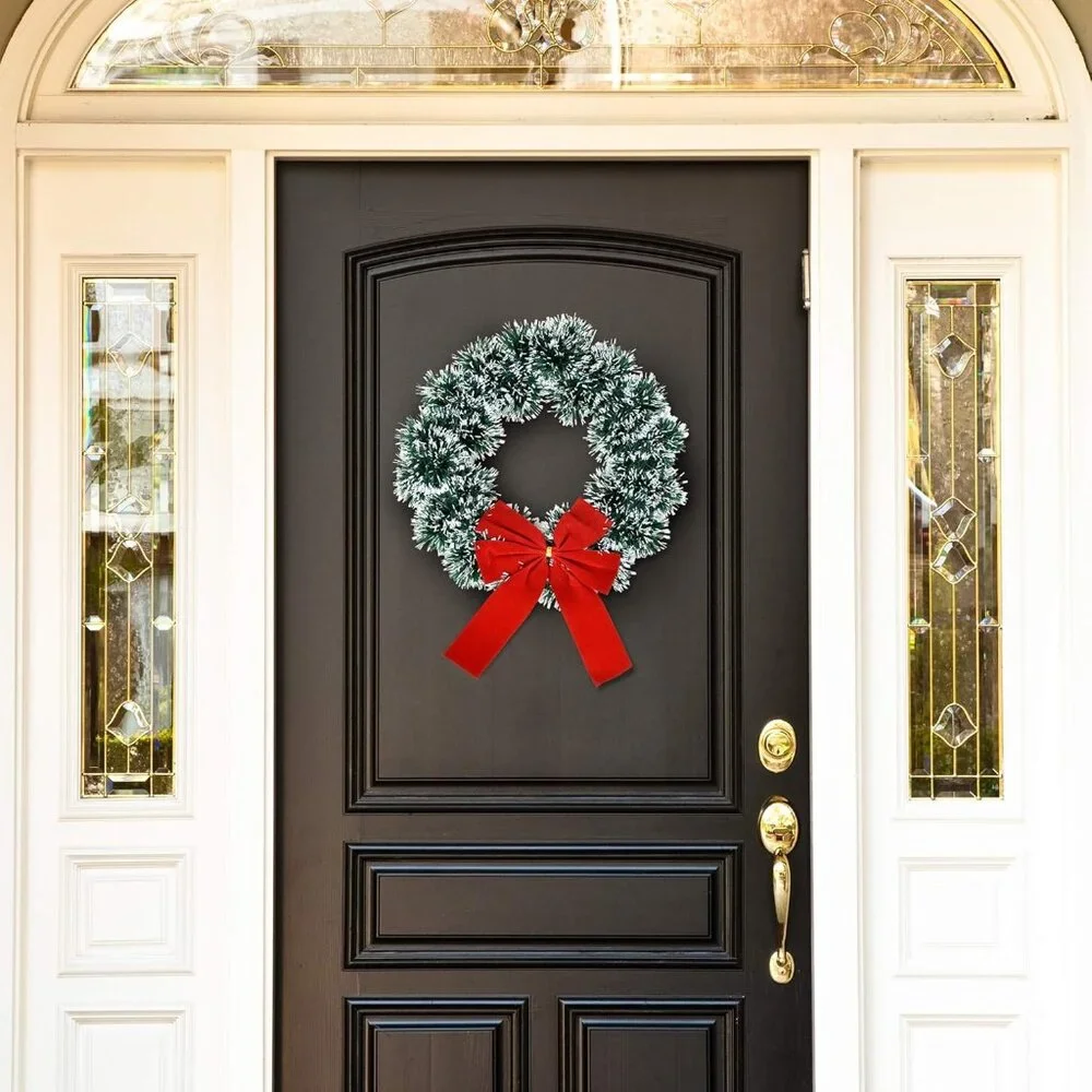 Elegant 9.5-Inch Pine Wreaths with Red Velvet Bow - 6-Pack for Celebration